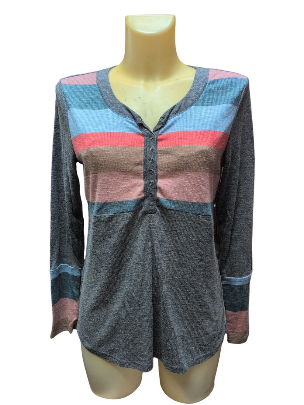 MAURICES 24/7 Ribbed Striped Long Sleeve Shirt